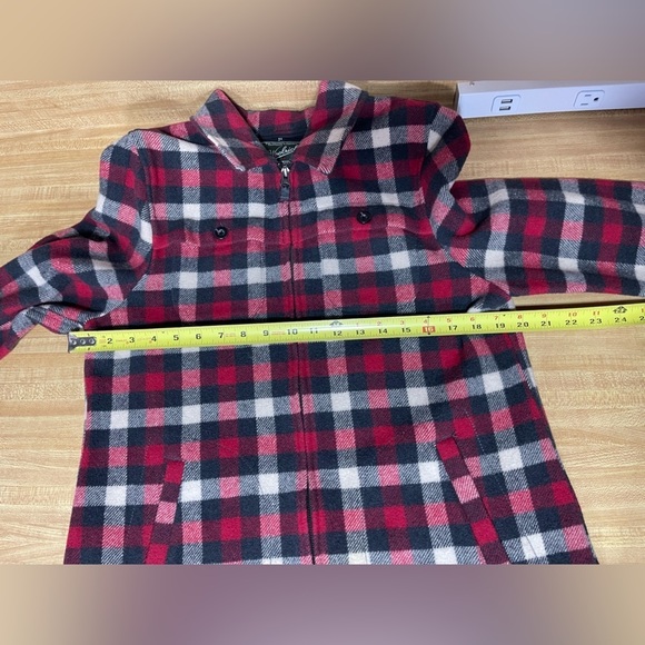 Woolrich red multi plaid wool blend zipper shirt jacket shacket women’s size M - Picture 17 of 17